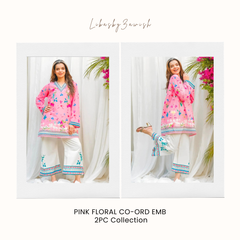 PINK FLORAL CO-ORD EMB 2PC Collection💯by Libasbyzawish☘
