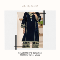 Navy blue velvet embroidered kurta palazzo set☘