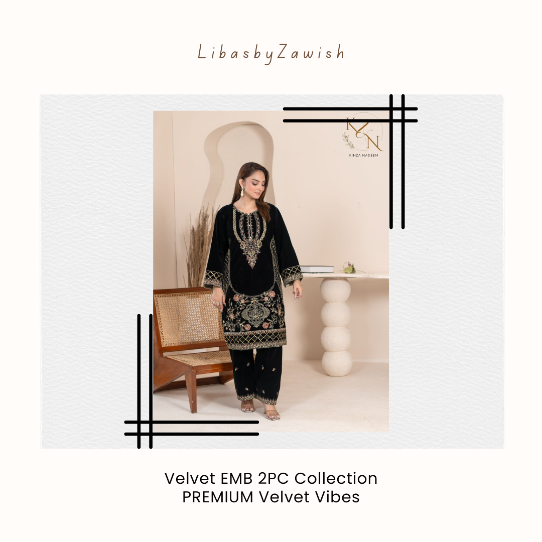 Black Velvet Embroidered Suit ☘ Pakistani Formal Velvet Dress🌸